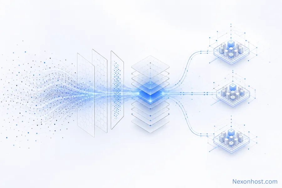 DDoS protected web hosting system filtering malicious traffic across distributed cloud servers